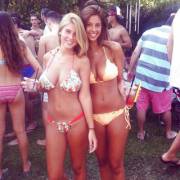 Skinny hotties in bikinis with amazing natural tits.