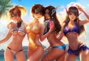 D.va, Mercy, Symmetra and Tracer Beach Gals (Jiuge) [Overwatch]