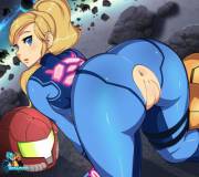 Samus bent over