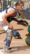 Photogenic college softball catcher.