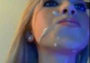 Amateur blonde cutie fucked to facial on webcam