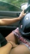 in her car