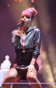 Lily Allen performing on stage