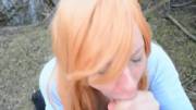 Outdoor redhead - cum in hair