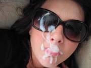 Facial cumshot on glasses