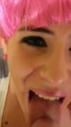 Pink haired cutie gets a mouthful