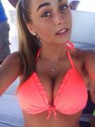 Bright bikini top.