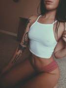 On her knees