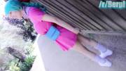 Cosplay girl public flashing and masturbation