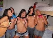 Cute girls flashing in their dorm room