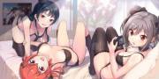 Girls in Panties Playing Handheld