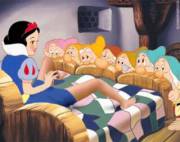 Snow White showing skill to the Dwarves.