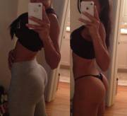 In and out of her yoga pants