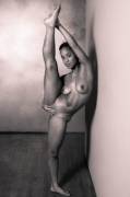 Flexible gymnast with leg straight up - vertical