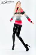 Sweater over black latex