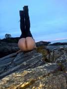 [F] High socks? Check. Ass on the rocks? Check.