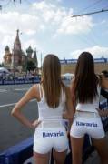 Two Promo Babes in Moscow in tight short shorts (x-post /r/PromoBabes)