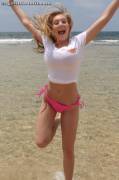 Beth Lily happy at the beach