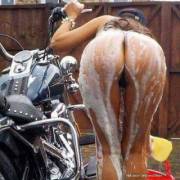 Washing her bike