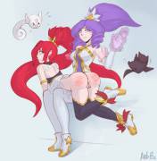 Star Guardian Janna reprimanding Star Guardian Jinx for being a bad girl