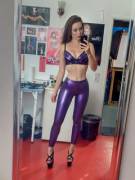 Kay Morgan in latex leggings