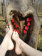 Love Day feet at the park- I found a heart shaped tree!