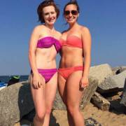 Innocent cameltoe at a rocky beach