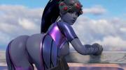 Widowmaker posing over a balcony