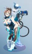 Mei wearing a chinadress with a snowflake cleavage cutout (Artist: Postal Cobe)