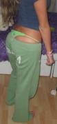Poking out of sweatpants