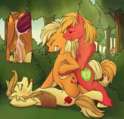 Incest is best: AJ getting DP'd by Macintosh and Braeburn (artist: vistamage)