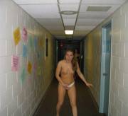 Caught in the dorm hallway