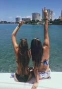 Sisters on a boat