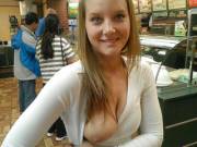 Flashing a boob in Subway.