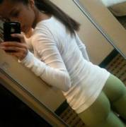 Green pants in mirror