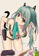 Green haired neko girl