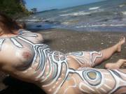 Body painted naughty fun at the beach