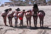 Seven beach-babes mooning