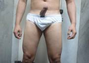 White underwear by Pierre Cardin - dick out!