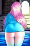 Fluttershy bottomless at the pool (artist: twistedscarlett)