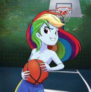 Rainbow Dash is always up for a game of shirts v. skins (artist: Lamar_bone)