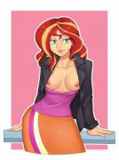 Sunset Shimmer, having hauled down her top (artist: nauthleroy)