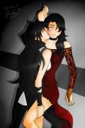 Blake giving Cinder a lick