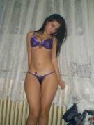 Purple satin bra and panties