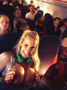 Blonde with big tits on the plane