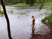 Lady of the lake in the rain