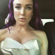 Caity Lotz with purple hair ready for Wonder Woman premiere