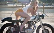 Blonde girl on cafe racer