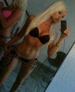 hot blonde posing in black underwear