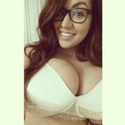 white bra, glasses (mic)